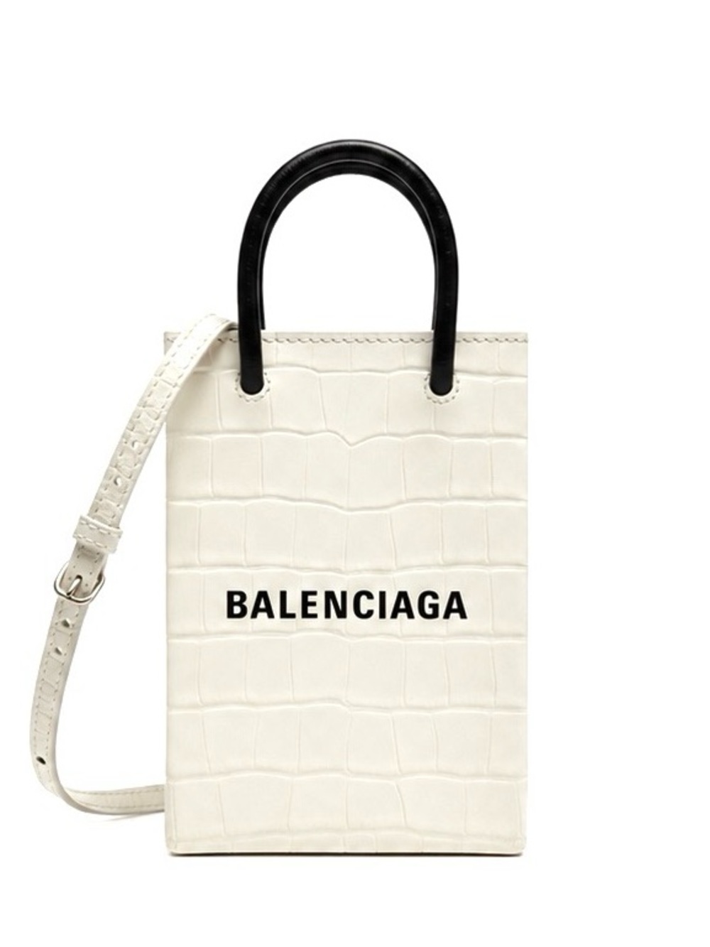 Balenciaga White Croc-Embossed Mini Shopping Tote Crossbody Top Handle Bag